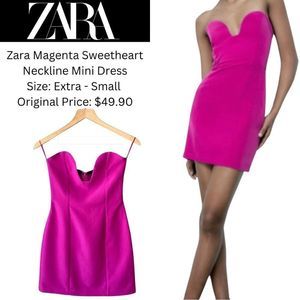 Zara Magenta Sweetheart Neckline Mini Dress